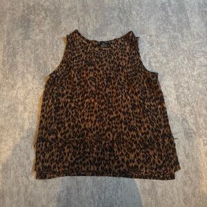 Vintage 90's Cheetah Print Top M Sleeveless Tank Beaded Fringe Animal Round Neck